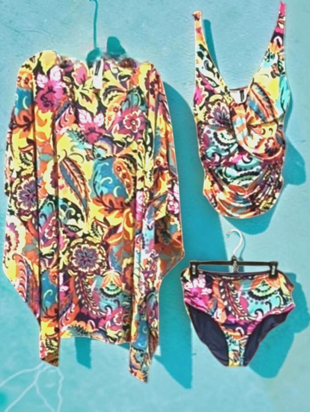 Tahari Lux 3 pc Swimwear Collection Large Multicolor Tropical Print